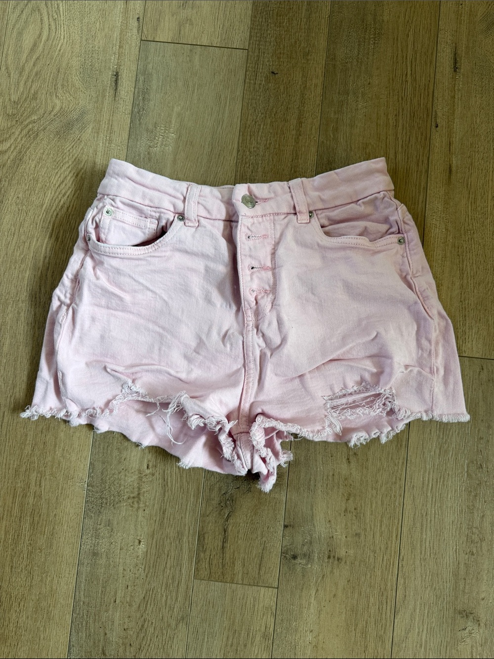 Women's Pink Distressed Denim Shorts